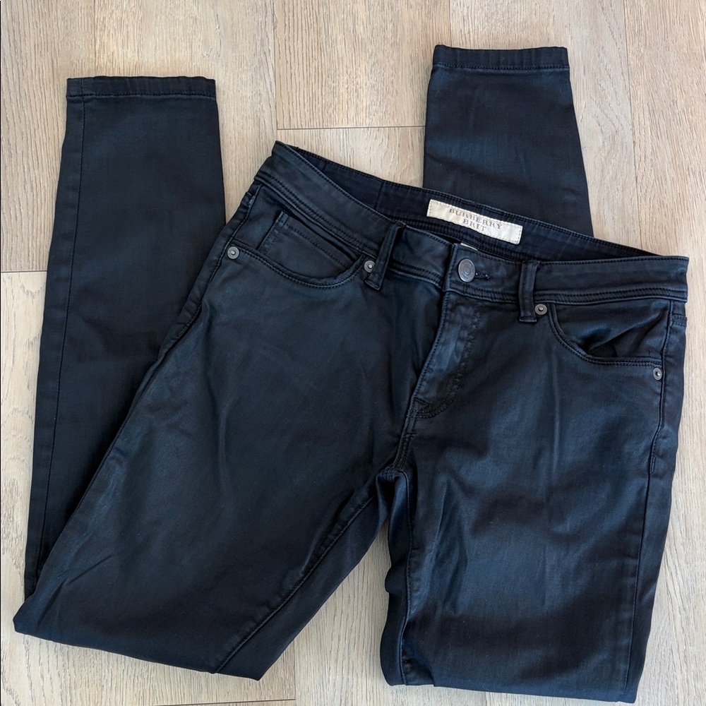 Burberry Brit Low Rise Black Skinny Black Coated Jeans Size 28 - Picture 2 of 7